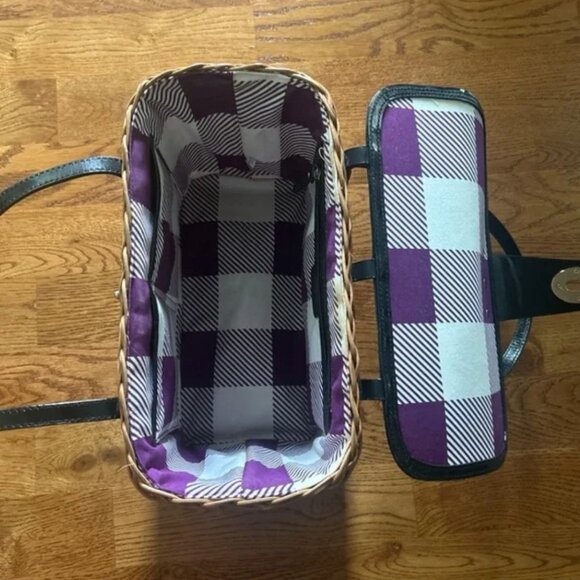 Kate Spade New York Handbag Wicker Basket Black Patent Leather Purse Tote Picnic - Picture 4 of 5